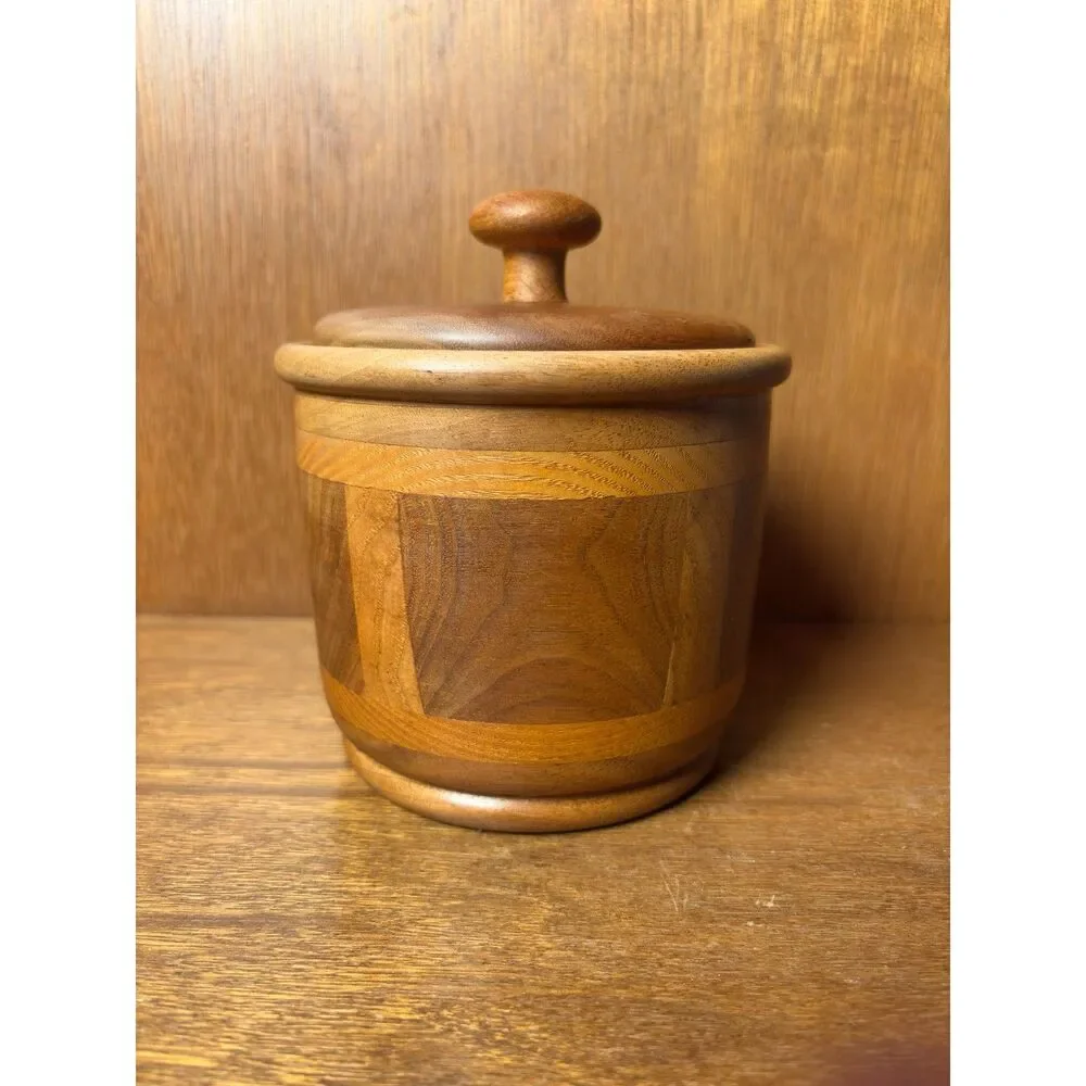 Vintage Paneled Wood Lidded Canister Jar